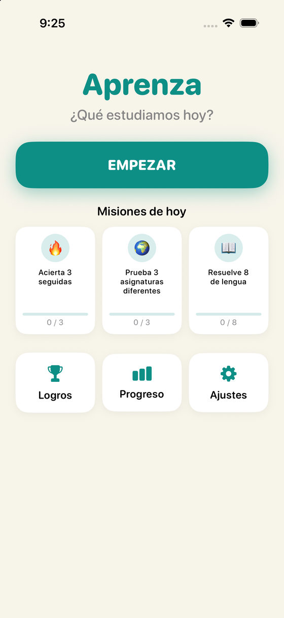 Pantalla de inicio de Aprenza